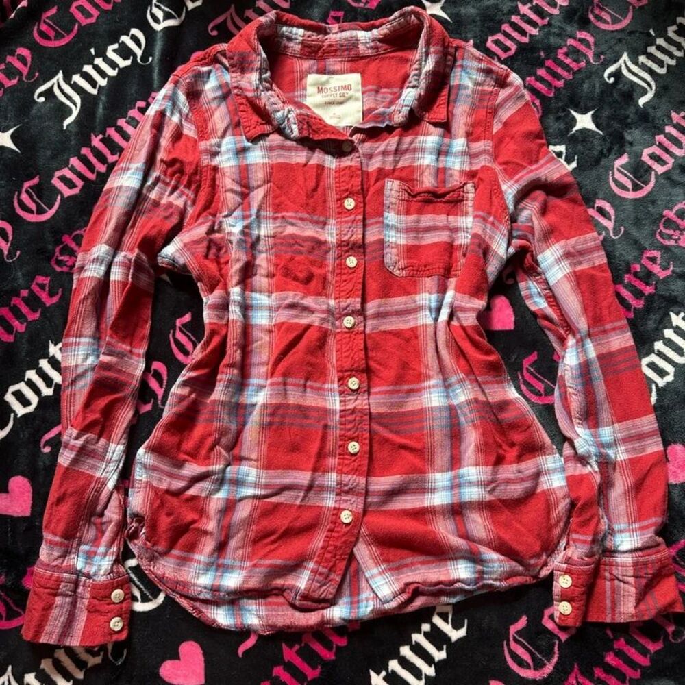 Vintage Y2K Mossimo red, white, and blue plaid button up shirt in XL